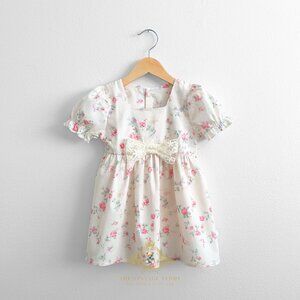 NWT Pretty Girls Floral Puffy Short Sleeve Dress & Headband Set Cream & Pink 2T